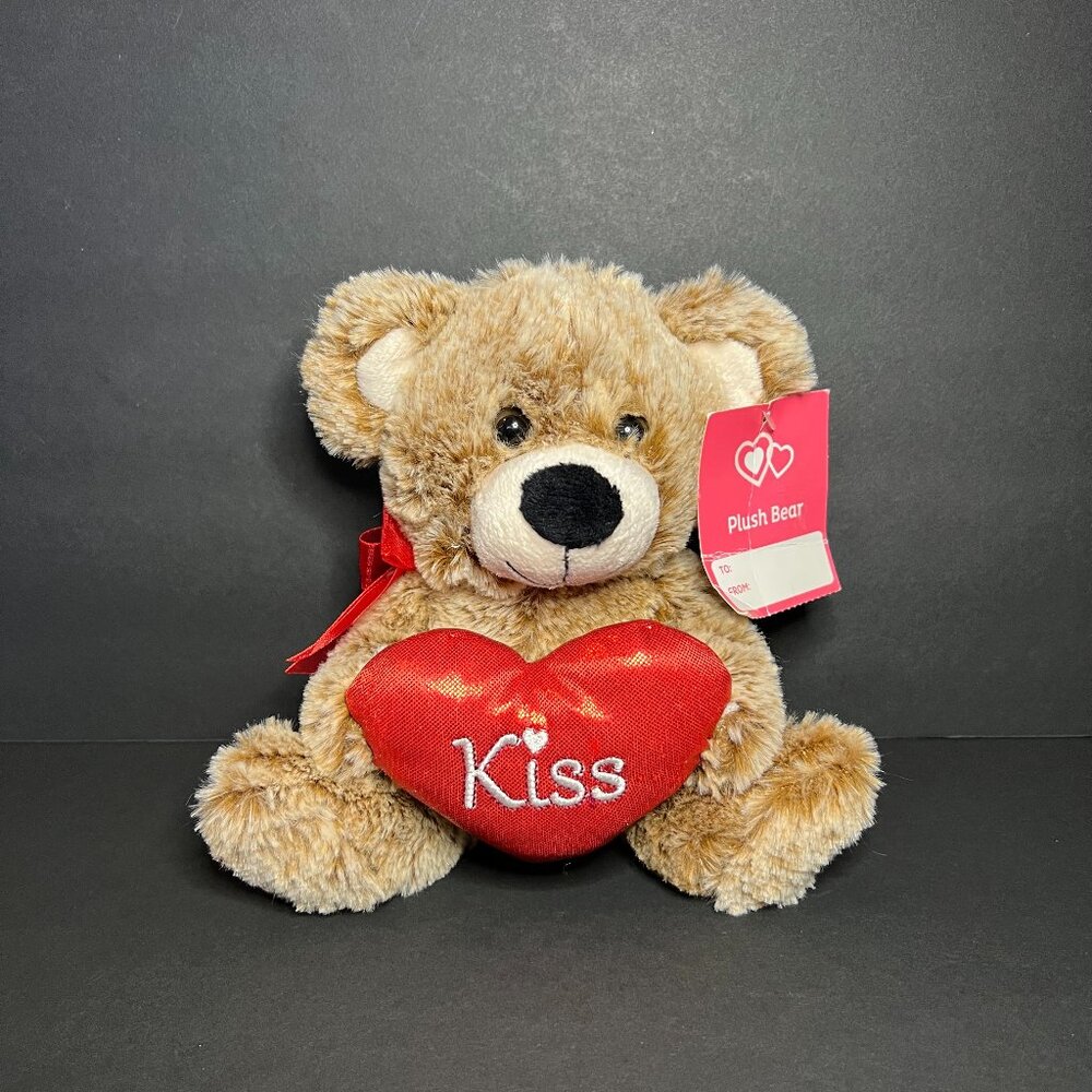 Tom's Toy Int. Valentine's Day Brown Teddy Bear w/ Red Kiss Heart Plush Toy 7"